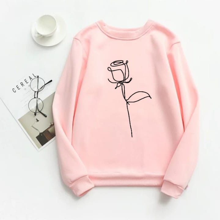 Pink Line Art Fleece Full Sleeves Sweatshirt For Women