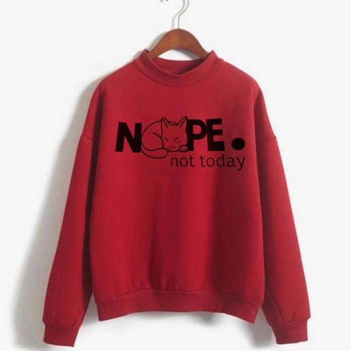 Nope Not Today Design Full Fleece Sweat Shirt Excellent Quality - AceCart Warm Hooded Sweatshirt in Red