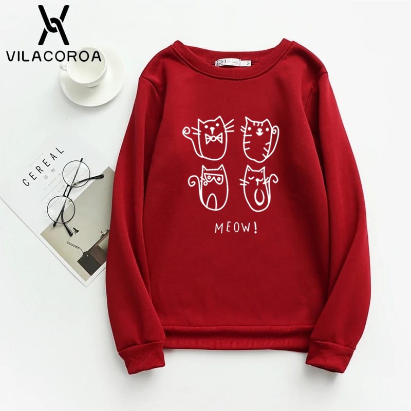 Meow Fleece Full Sleeves Pull Over Sweatshirt For Women