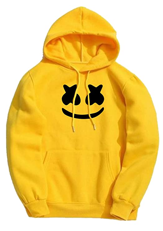 Yellow Marshmallow Printed Fleece Hoodie For Men