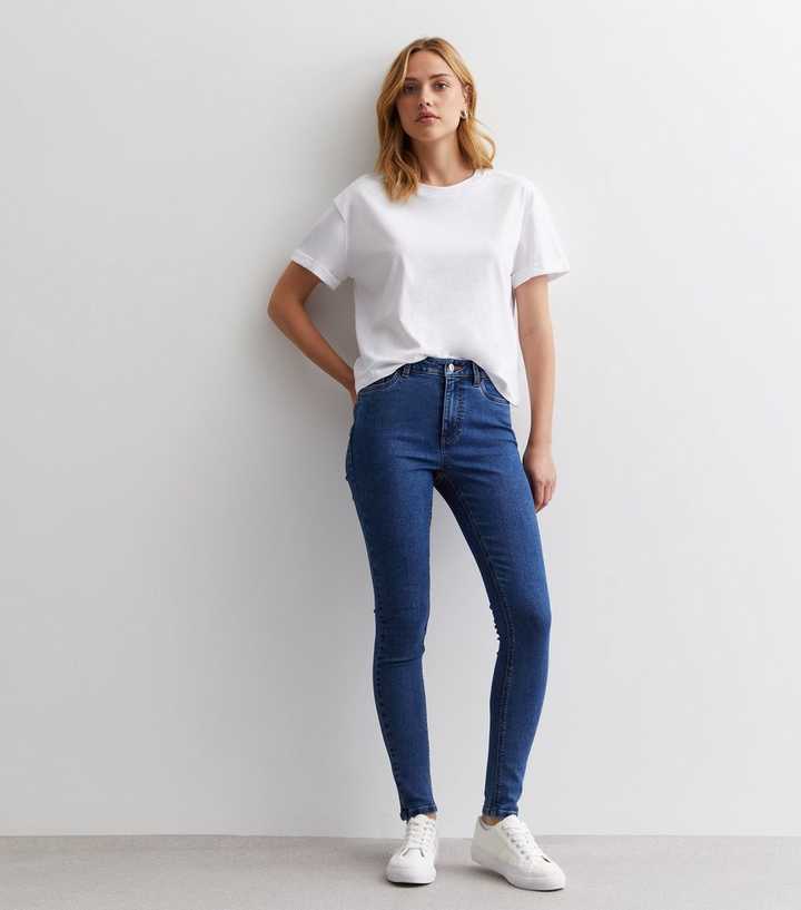 Dark Blue Mid Rise Skinny Jeans