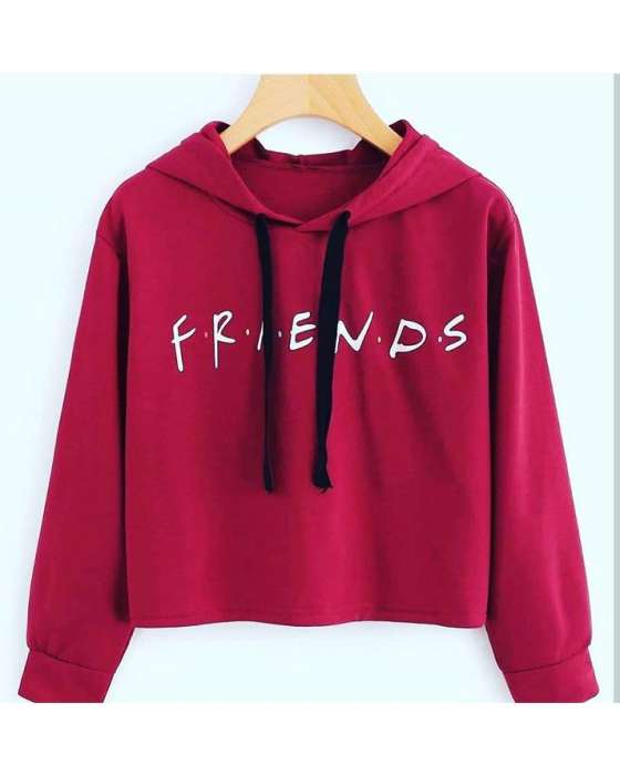 MAROON FRIENDS CROPPED HOODIE FOR womens 884 - AceCart Warm Hooded Sweatshirt in Maroon