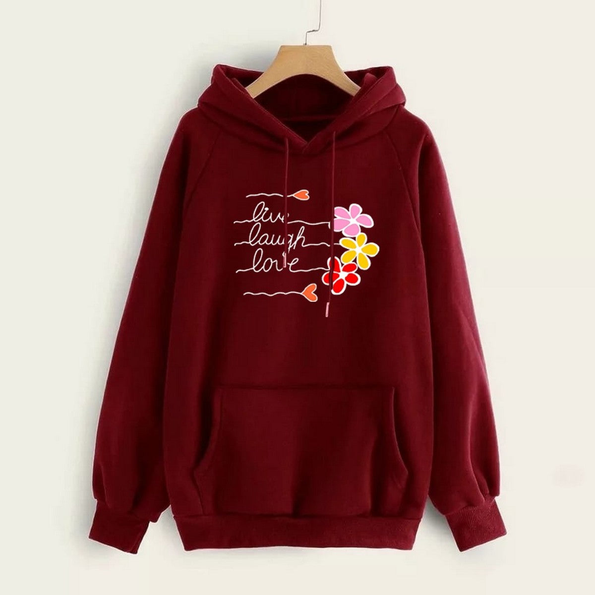 LIve Laugh Love Printed Fleece Full Sleeves Pull Over Hoodie For Women