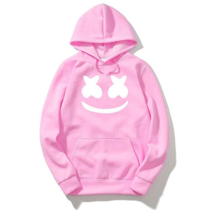 Marshmello 100% Fleece Round necked womens printed Hoodie - AceCart Warm Hooded Sweatshirt in Pink