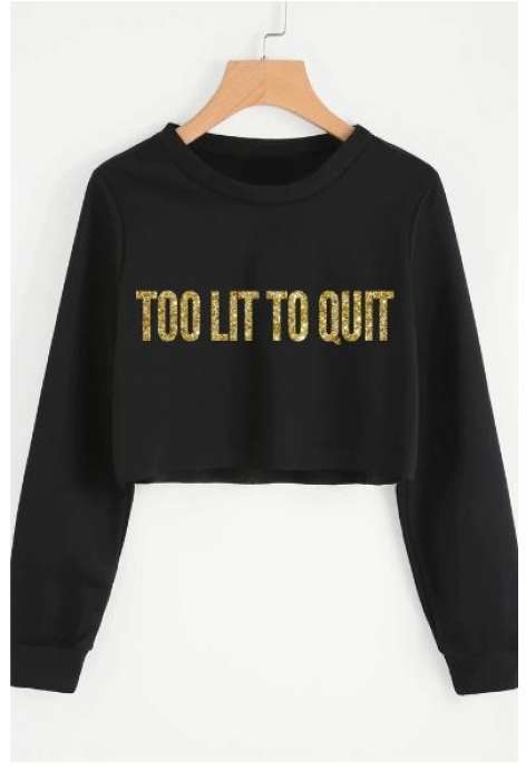 Too Lit To Quite Printed Crop Sweatshirt For Women - AceCart Warm Hooded Sweatshirt in Black