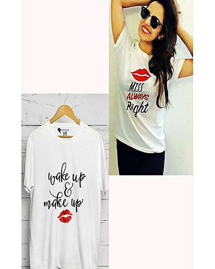 Pack Of 2 - White Cotton Printed T-Shirt For Women - Front View - AceCart