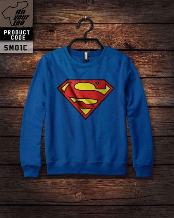 Blue Superman Print Sweat Shirt for womens 957 - AceCart Warm Hooded Sweatshirt in Blue