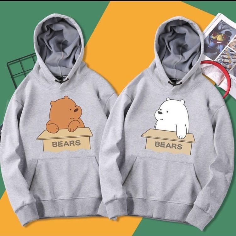 Pack Of 2 Cute Bears Printed Winter Fleece Full Seeves Hoodie For Women