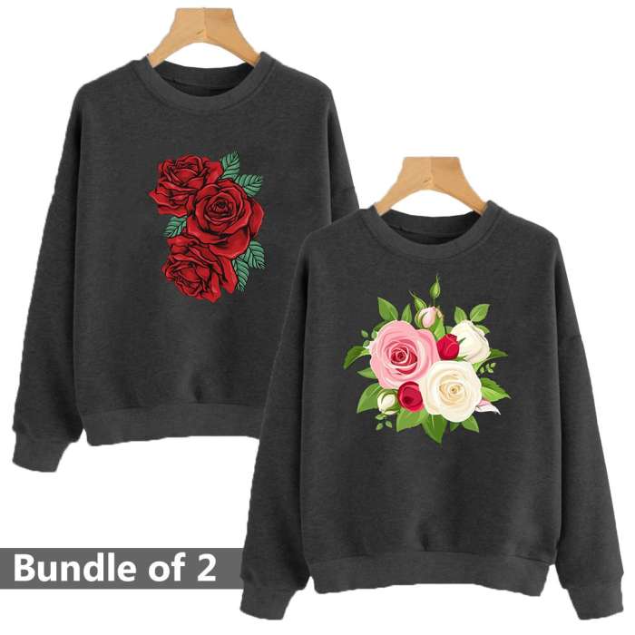 Bundle of 2 Black Floral Printed Sweat Shirts - AceCart Warm Hooded Sweatshirt in Black