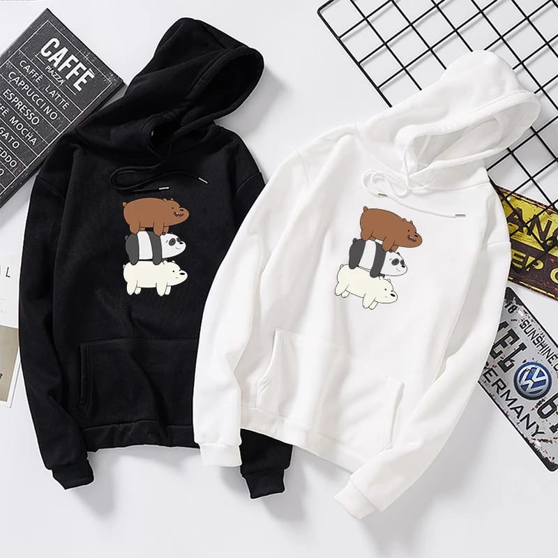 Bare Bears Fleece Full Sleeves Pull Over Hoodie For Women