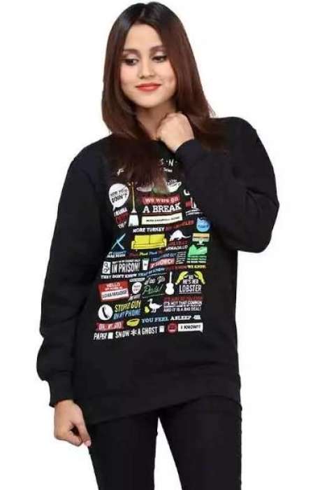 Black Fleece Friends Sweatshirt For Women - AceCart Warm Hooded Sweatshirt in Black