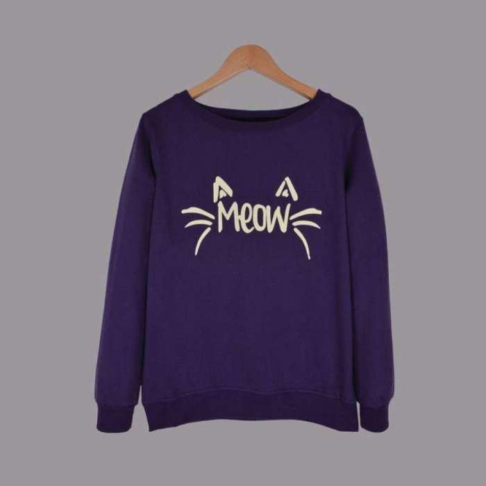 Maham Mart A to Z Meow Printed Fleece SweatShirt for - AceCart Warm Hooded Sweatshirt in Purple