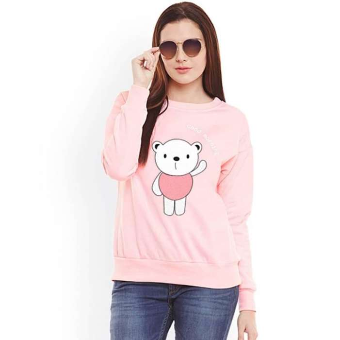 Light Pink Good Morning Panda Print Sweat Shirt SS 91 - AceCart Warm Hooded Sweatshirt in Pink