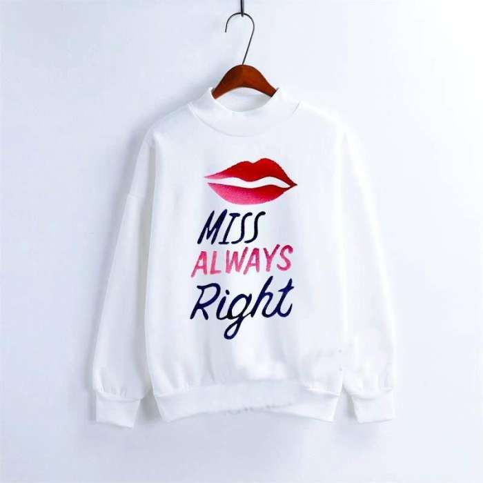 white miss always right sweatshirt for women - AceCart Warm Hooded Sweatshirt in White