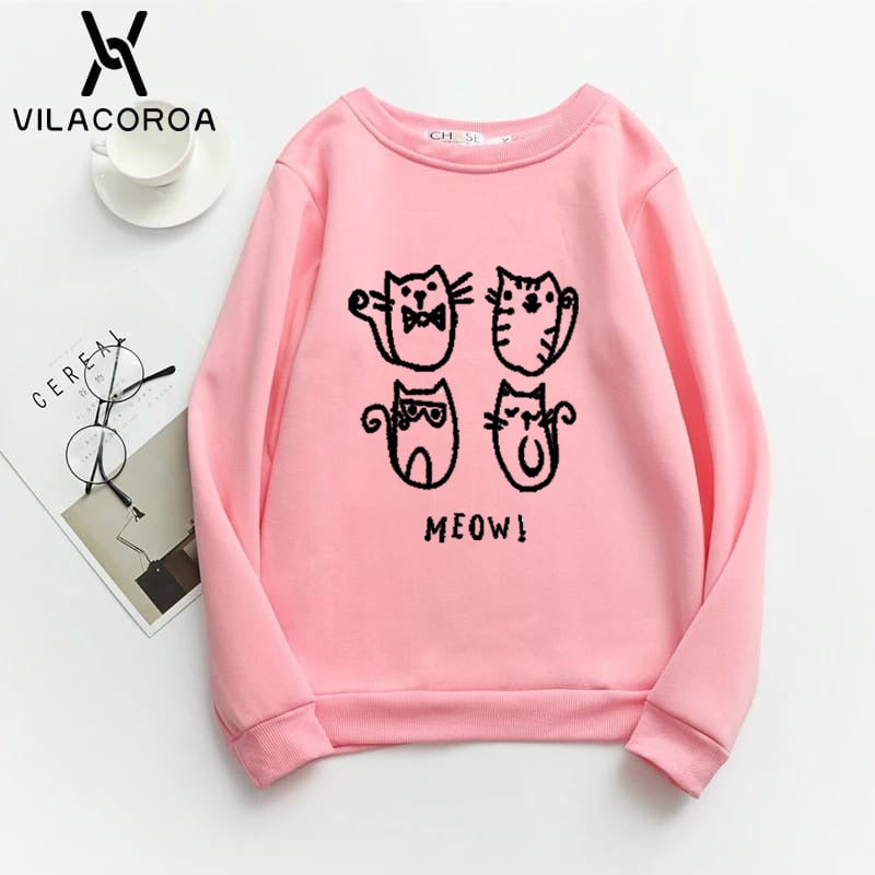 Meow Fleece Full Sleeves Pull Over Sweatshirt For Women