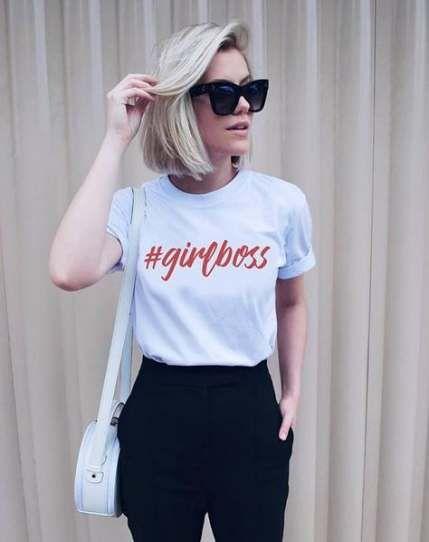 Girl Boss Letter Printed T-Shirt For Bossy Women - Front View - AceCart