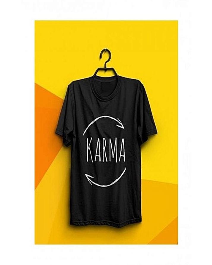 Black Karma Cotton Printed T-Shirt For Women - Front View - AceCart