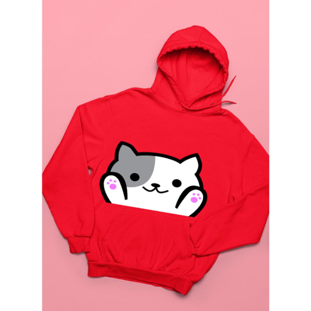 Cat Printed Fleece Full Sleeves Pull Over Hoodie For Women