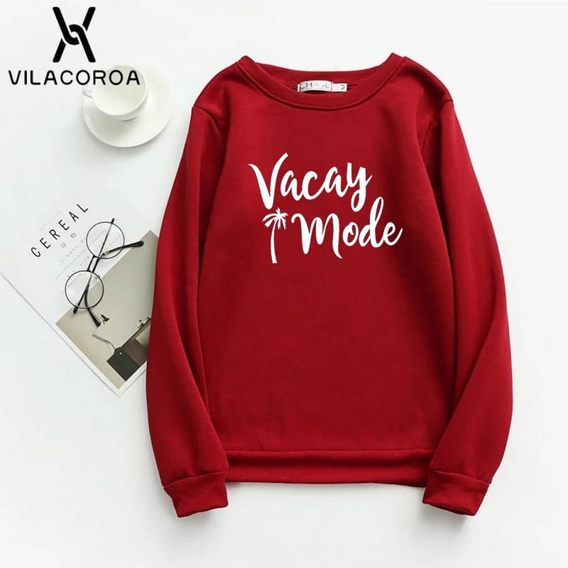 Vacation Mode Printed Fleece Full Sleeves Pull Over Sweatshirt For Women