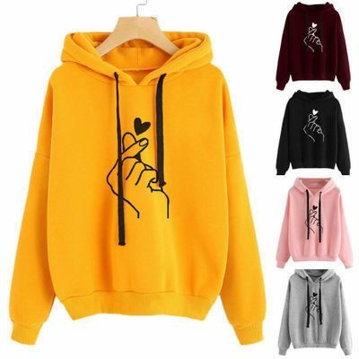 Yellow Love Charm Fleece Full Sleeves Pull Over Hoodie For Women