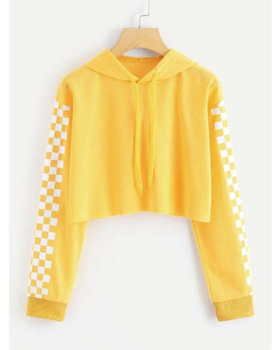 Sleeves stripe printed hoodie - AceCart Warm Hooded Sweatshirt in Yellow