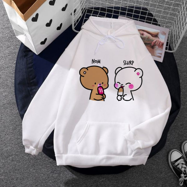 Cute Cartooon Fleece Full Sleeves Pull Over Hoodie For Women