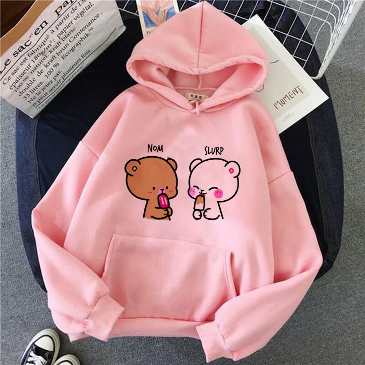 Cute Cartooon Fleece Full Sleeves Pull Over Hoodie For Women