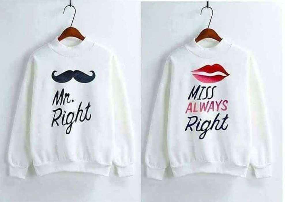 Pack of 2 Miss Always Right And Mr Right Sweatshirts - AceCart Warm Hooded Sweatshirt in White