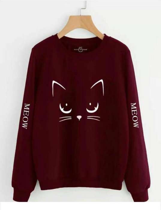 Meow Maroon Printed Sweatshirt For women 770 - AceCart Warm Hooded Sweatshirt in Maroon