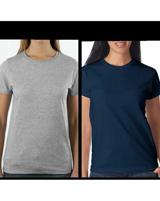 Pack of-2 Light Grey and Navy Blue Basic Tshirts For Women - Front View - AceCart