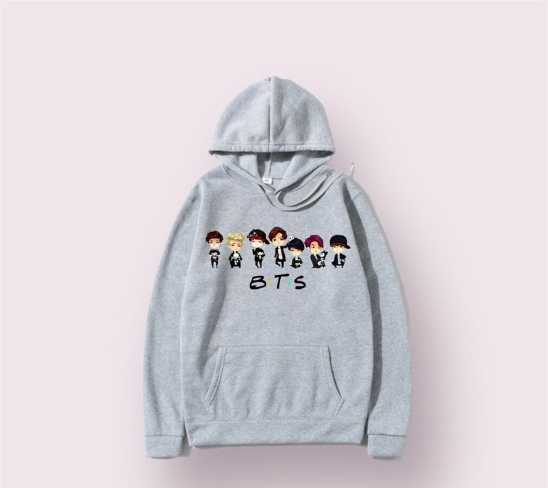 BTS Anime Fleece Full Sleeves Pull Over  Hoodie For Women