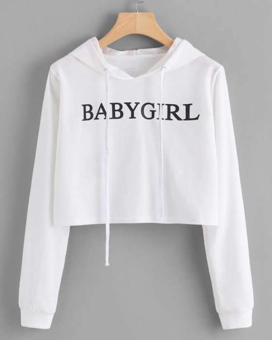 WHITE BABY CROPPED HOODIE FOR womens - AceCart Warm Hooded Sweatshirt in White