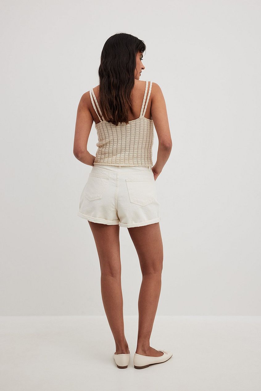 Fold Up Denim Shorts White - Side View - AceCart