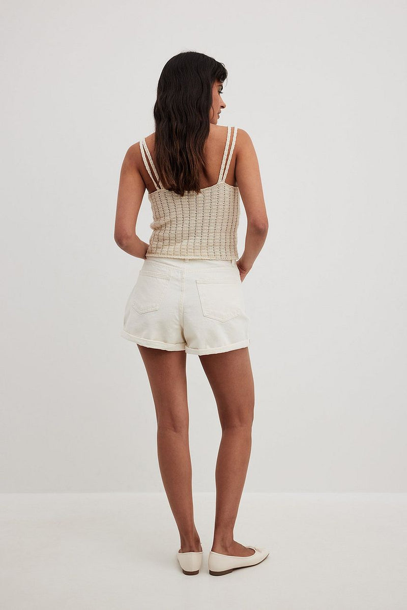 Fold Up Denim Shorts White - Side View - AceCart