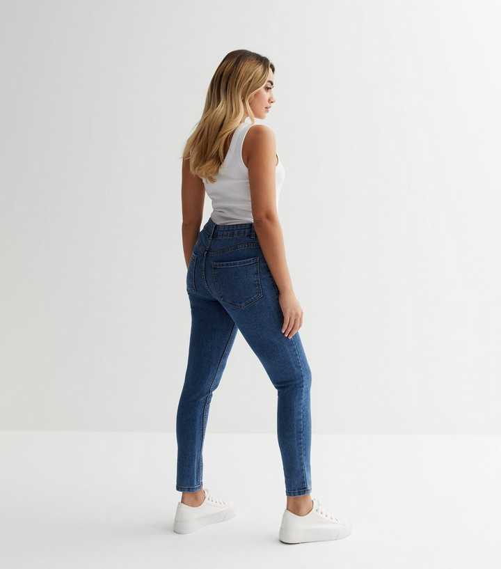 Mid Blue Mid Rise Amie Skinny Jeans - Back View - AceCart